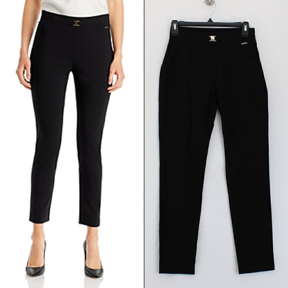 T Tahari Buckle Trim Skinny Leg Pants